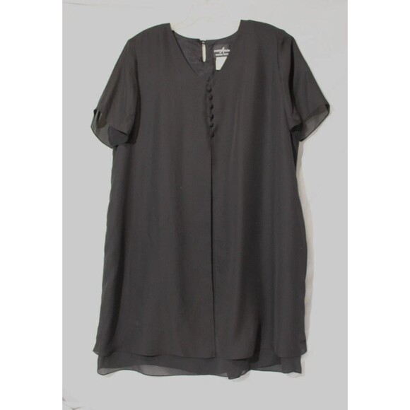 Positive Attitude Petite Black Shift Dress Layered S/S Keyhole Women's Sz 20 - Picture 1 of 8